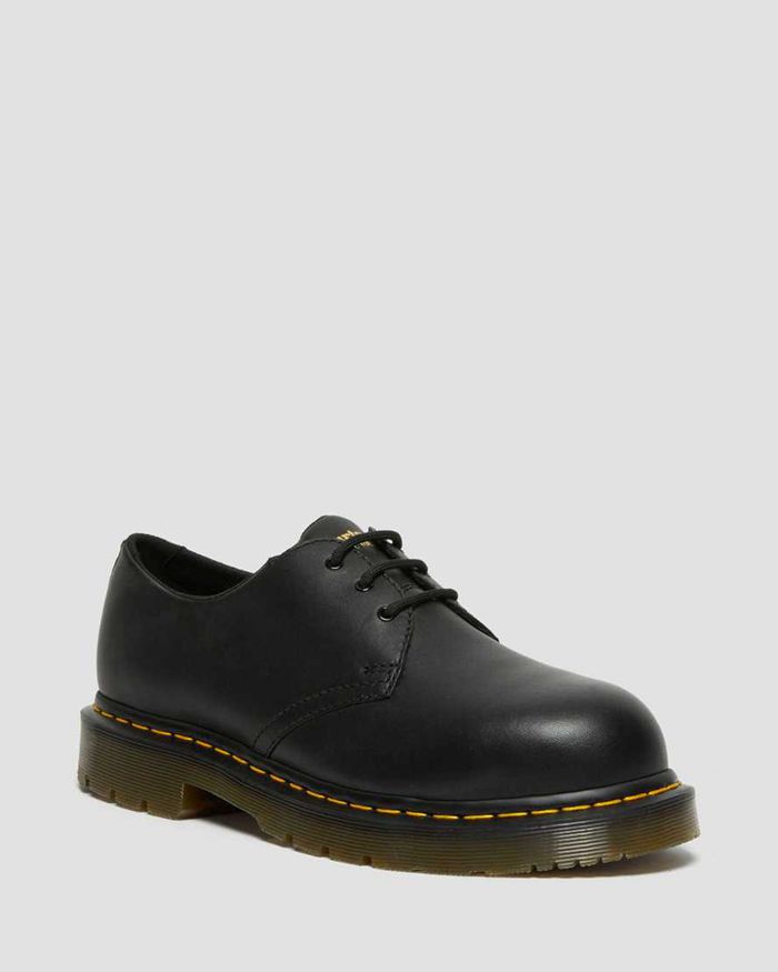Dr Martens Mens 1461 Slip Resistant Steel Toe Oxfords Black - 98563LWTV
